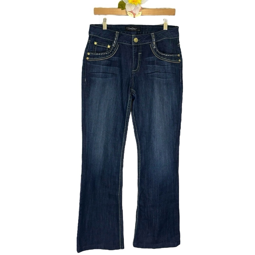 Cache Contour Collection jeans thick stitch zipper detail bootcut size 6